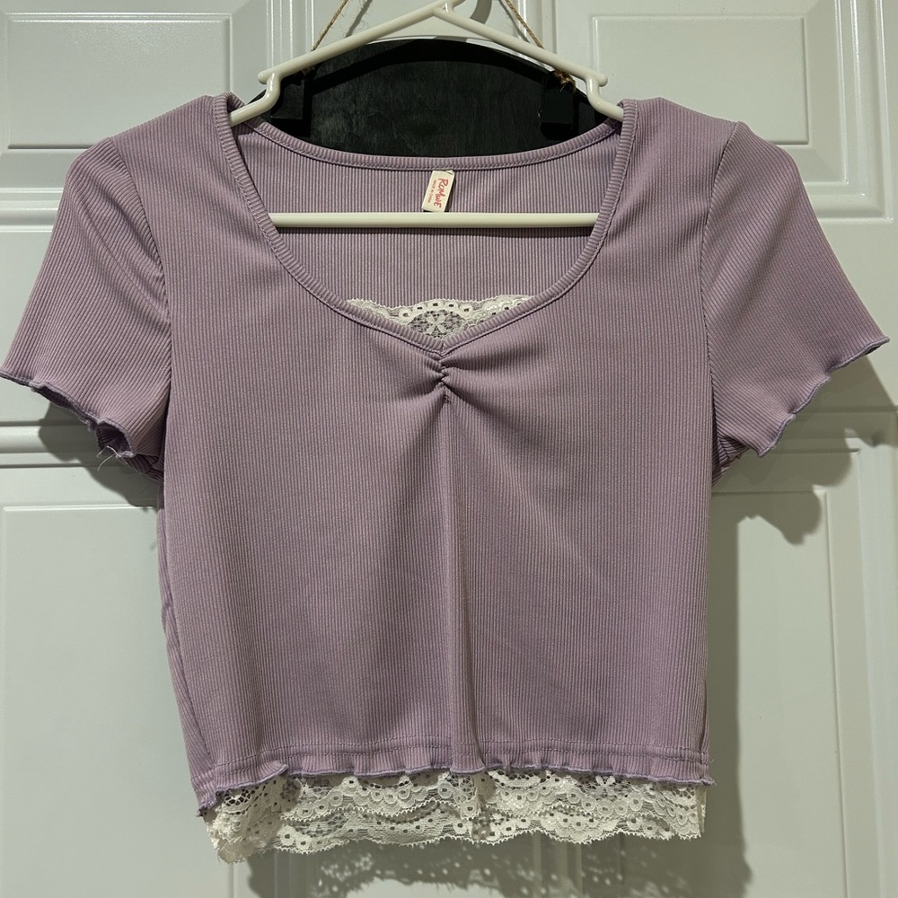 Lavender Lace Trim Crop Top